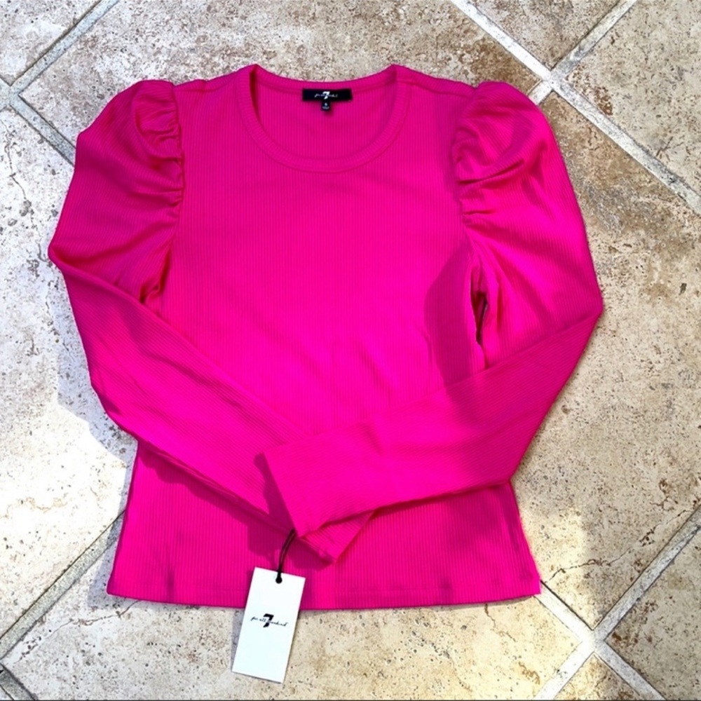 7 for all mankind bright pink blouse with puffed shoulders